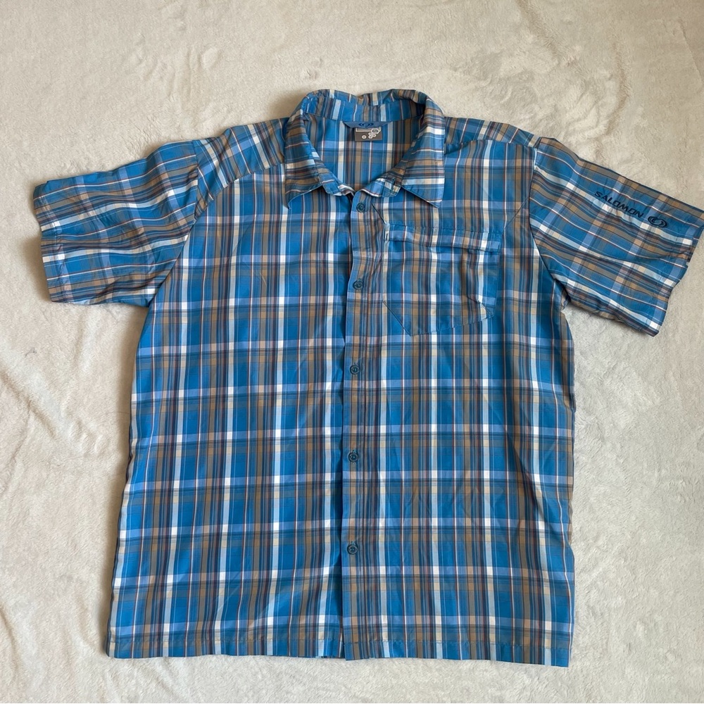 Salomon Acti Lite Plaid Blue Short Sleeve Shirt Men’s Sz XL